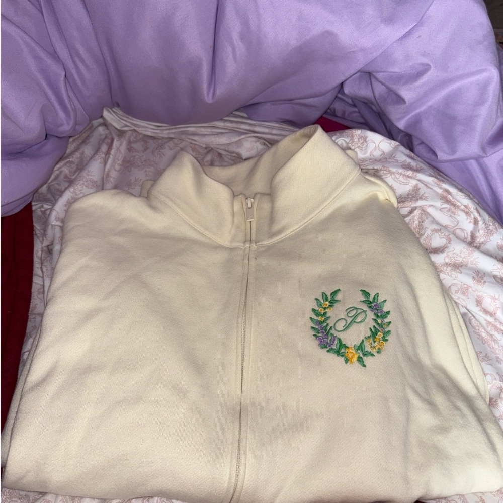 PINK Victoria's Secret Cream Embroidered Cowl Sweater